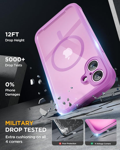 Miracase for iPhone 16 Case 6.1'', [Bubble Free] Full-Body Bumper Phone case with Built-in Full Glass Screen &Camera Control,No Gap,Compatible with MagSafe,Drop Proof 16 Cover,Pink