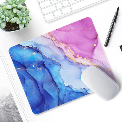 ITNRSIIET Mouse Pad with Stitched Edge Premium Textured Smooth Precise Operation Waterproof Washable Non-Slip Rubber Base Desktop Protection Mat, 10.2×8.3×0.12 inches, Blue Purple Marble Art