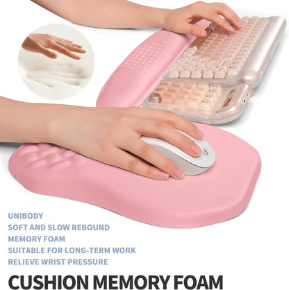 2-in-1 Ergonomic Set, Wave Keyboard Wrist Rest and Massage Slope Mouse Pad Wrist Support, Rebound Memory Foam for Relieve Carpal Tunnel Syndrome and Wrist Pain (Pink)