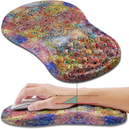 Hokafenle Ergonomic Mouse Pad Wrist Support, Wrist Rest Mousepad for Carpal Tunnel Pain Relief with Integrated Memory Foam Slope Massage Bulge (11.8x7.9 inch,Mandala
