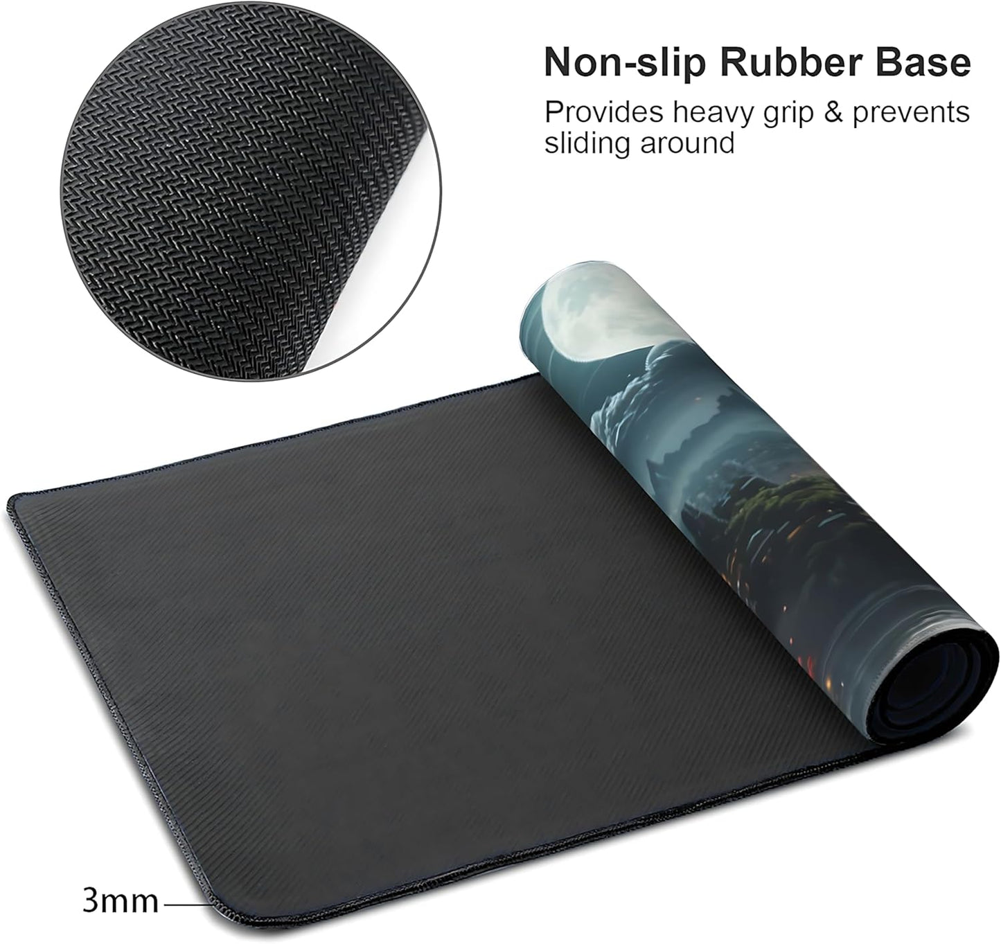 Japanese Full Moon Large Mouse Pad,Gaming Keyboard Desk Pad,Extended Mouse Mat Non-Slip Rubber Base with Stitched Edges for Office Game Home XL 31.5"x11.8"