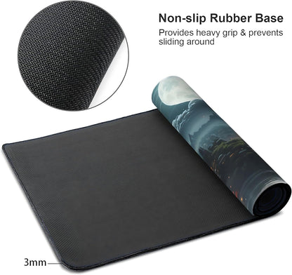 Japanese Full Moon Large Mouse Pad,Gaming Keyboard Desk Pad,Extended Mouse Mat Non-Slip Rubber Base with Stitched Edges for Office Game Home XXL 35.4"x15.7"