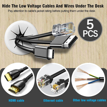 2" White Desk Grommet, JTemgle Flexible Cable Grommet Rubber Cable Hole Cover Wire Organizer Caps Desktop Cord Management for Home Office TV Stands Tabletops, 5 Pieces