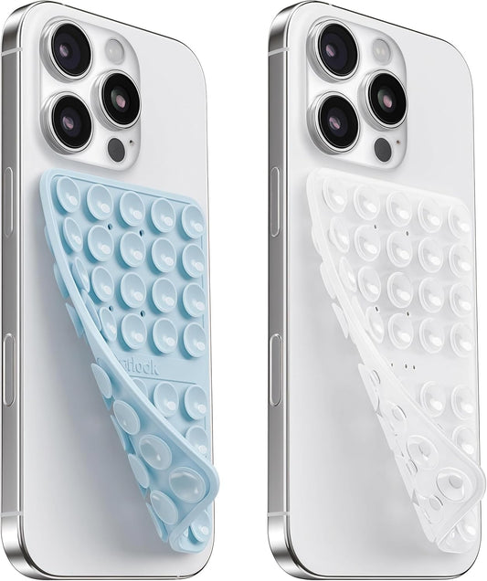 2PCS Silicone Suction Cup Phone Case Mount Double Sided, Hands-Free Phone Accessories Holder for Selfies and Videos, Silicon Sticky Phone Grip for iPhone and Android Transparent&Light Blue
