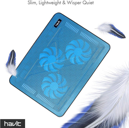Havit HV-F2056 15.6-17 Inch Laptop Cooler Cooling Pad - Slim Portable USB Powered (3 Fans) (Blue)