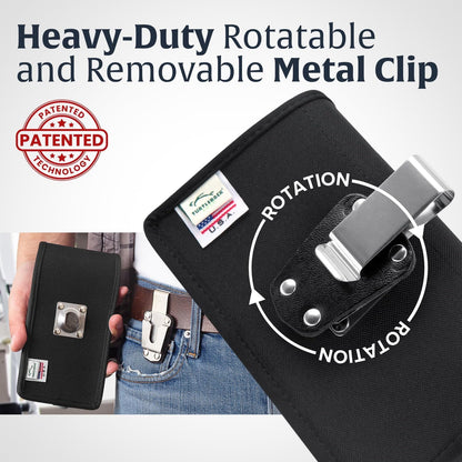 Turtleback Belt Clip for iPhone 16 Pro Max, 15 Pro Max, 14 Pro Max -Small- Fits w/Slim MagSafe Style Cases, Premium Black Nylon, Horizontal Belt Holder, Magnetic Closure HD Rotating Belt Clip