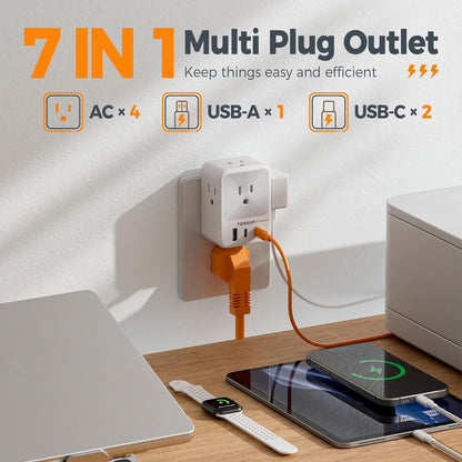 Multi Plug Wall Outlet Splitter, TESSAN Surge Protector 4 Outlet Extender with 3 USB Charger Blocks(2 USB C), 3-Sided Multiple Plug Expander for Home Office Dorm Room School Essentials