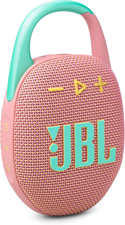JBL Clip 5 - Ultra-Portable, Waterproof & Dustproof Bluetooth Speaker, Big Pro Sound with Punchy bass, Integrated Carabiner, Up to 12 Hours of Play, Made in Part with Recycled Materials (Pink)