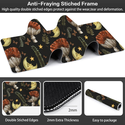 Vintage Magic Forest Desk Mat,Large Moon Amanita Mushroom and Forest Botanical Gaming Keyboard Mouse Pad,Non-Slip Rubber Base Desk Pad Thick Stitched Edges Waterproof Mousepad Mouse Mat 31.5"x11.8"