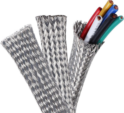 Tinned Copper Metal Braid Sleeving Wire Shielding Sleeve Braided Copper Ground Straps EMI/RFI Interference Expandable Flat Mesh Shielding Cable for Protect Wire (1/2inch-13ft)