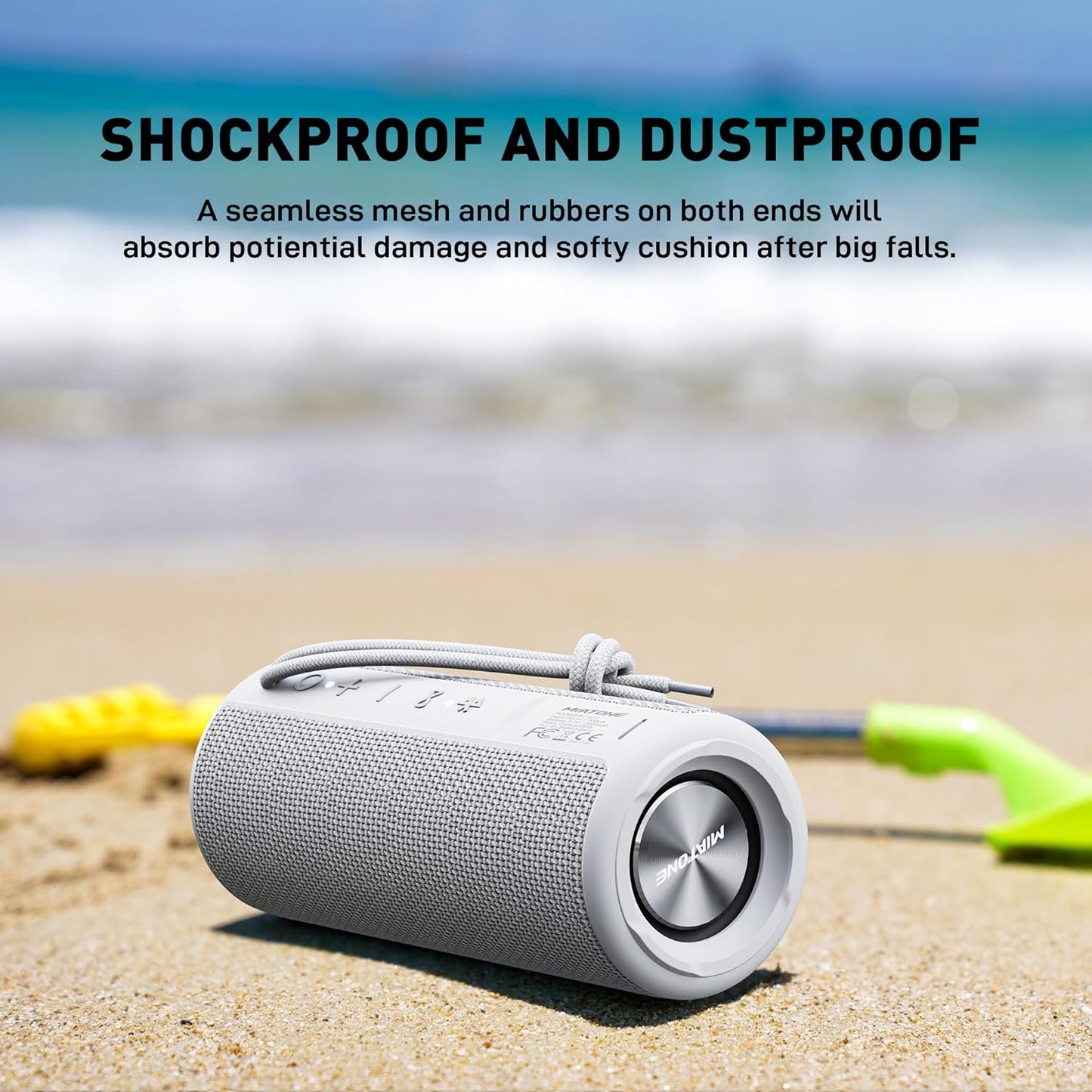 MIATONE Boombox Portable Bluetooth Speaker Wireless Outdoor Waterproof Speaker - Grey