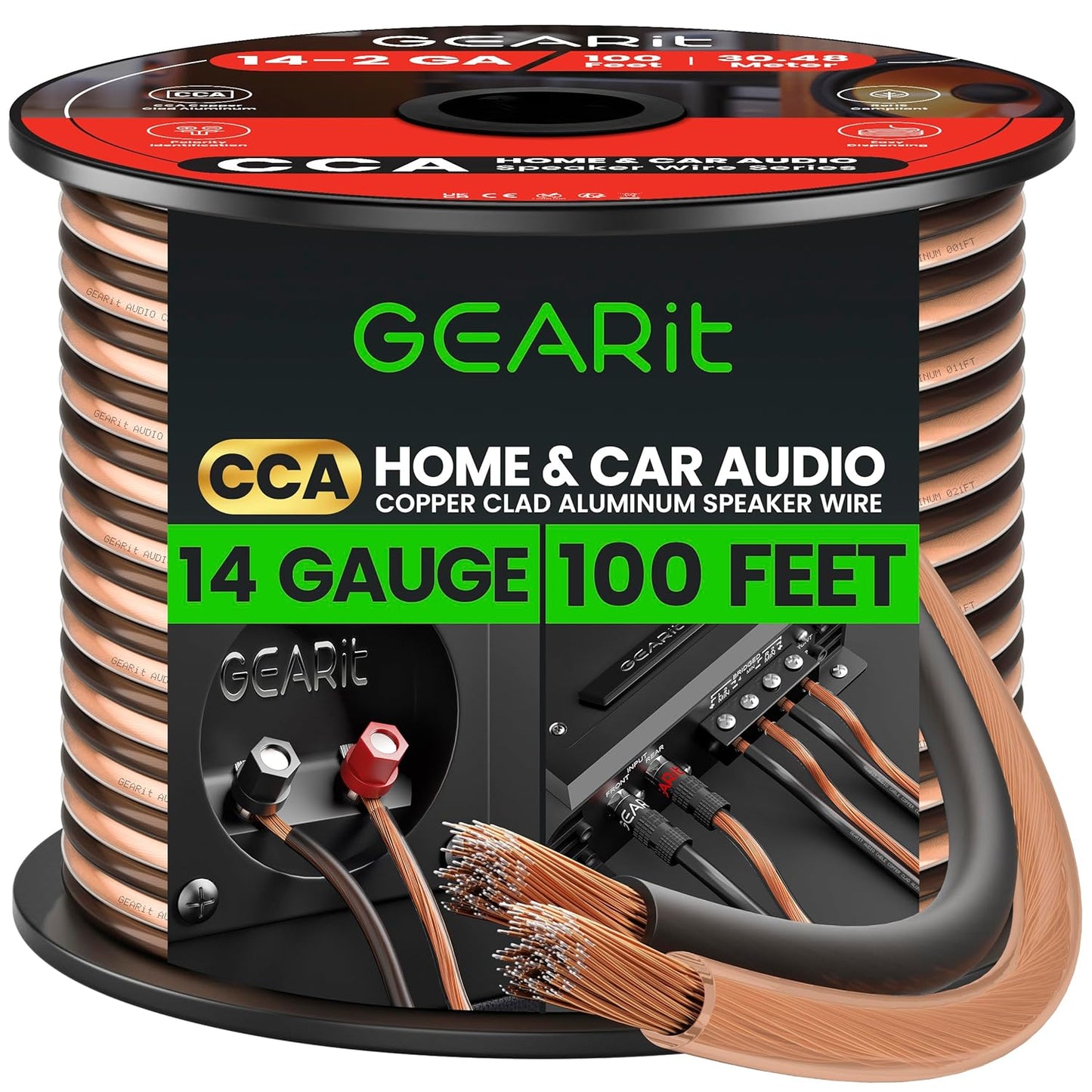 GearIT 14 Gauge 2 x 2.5mm Speaker Wire Cca Cca Cable (30.4 Meters - Black Clear)