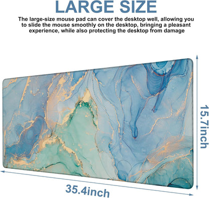 Gaming Desk Pad Large Extra Length Fluid Art Marble Mouse Pad Keyboard Laptop Non-Slip Waterproof with Rubber Base Thick Stitched Edge Mouse Mat for Office Home 35.4 x 15.7 Inches