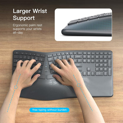 Ergonomic Wireless Keyboard with Wrist Rest, 2.4G Full Size Split Ergo Keyboard with Wave Keys, Comfortable Natural Typing for Windows Computer Desktop Laptop