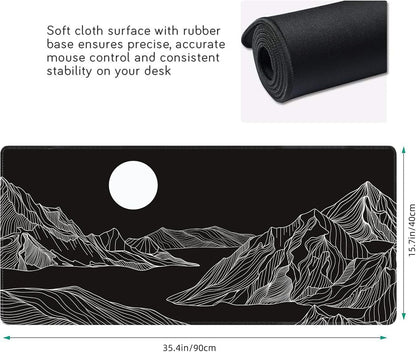 Black and White Mountain Large Mouse Pad,Gaming Keyboard Desk Pad,Extended Mouse Mat Non-Slip Rubber Base with Stitched Edges for Office Game Home XXL 35.4"x15.7"
