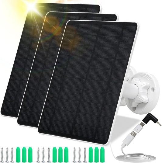 Solar Panel for Security Camera,5W USB Solar Panel for Cameras DC 5V,Camera Solar Panel Charger Micro USB & USB-C & DC,IP65 Waterproof USB Solar Panel Charger for Camera with 360°Adjustable Mounting