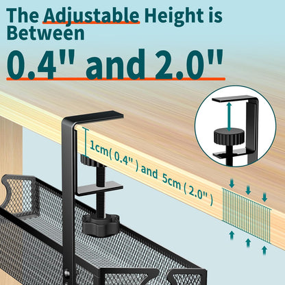 Under Desk Cable Management Tray Black, No Drill Desk Cable Wire Management Organizer with Clamp, PC Cord Organizer Accessories & Workspace for Office, Home
