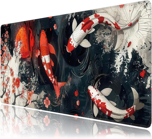 Koi Fish Large Mouse Pad,Gaming Keyboard Desk Pad,Extended Mouse Mat Non-Slip Rubber Base with Stitched Edges for Office Game Home XXL 35.4"x15.7"