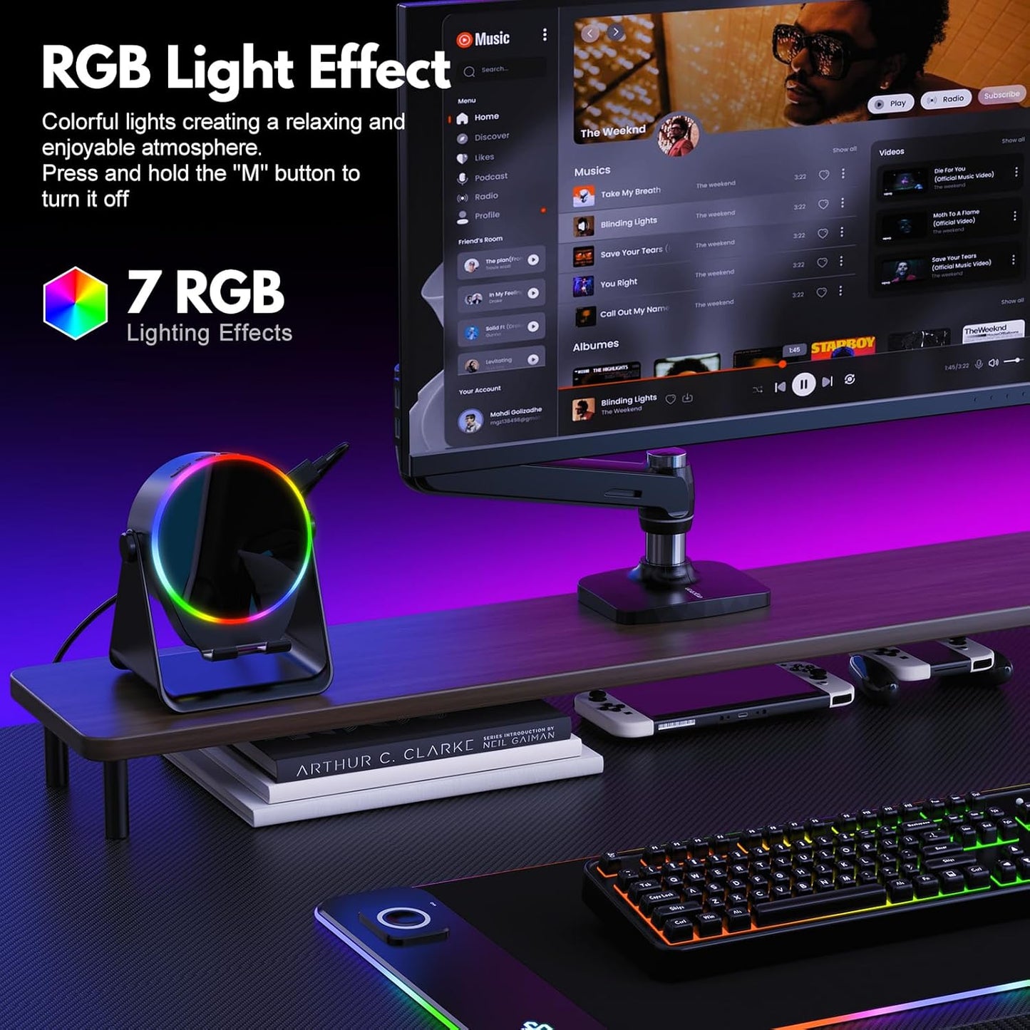 Wireless Induction Speaker- 4 in1 Bluetooth Speaker Phone Stand with Colorful Ambient Light 360° Rotation Compatible with iPhone/Android/iPad/Samsung Galaxy- Unique Birthday Gift for Men Women Adults