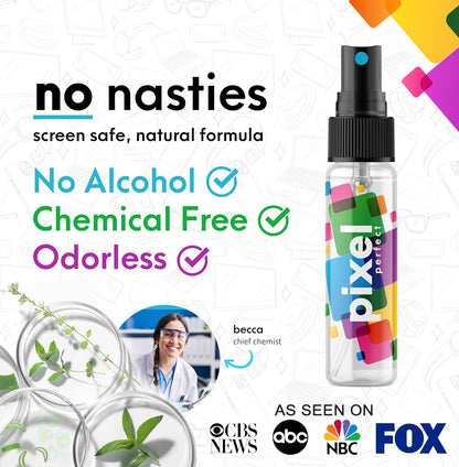 Pixel Perfect | 1.4oz | Mini Screen Cleaner Kit, for TV, Laptops, Computers, Monitors, Phones, Tablets | 40ml Cleaning Kit, Premium Natural Spray