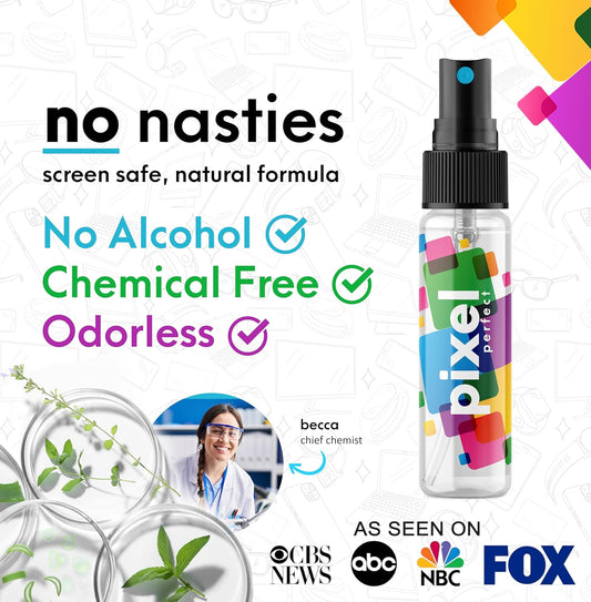 Pixel Perfect | 1.4oz | Mini Screen Cleaner Kit, for TV, Laptops, Computers, Monitors, Phones, Tablets | 40ml Cleaning Kit, Premium Natural Spray