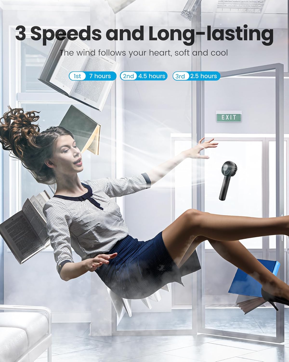 Gaiatop Mini Portable Fan, Small and Powerful, Cute Design 3 Speed Personal Handheld fan and Desktop with Base, Lightweight USB Rechargeable for Travel Lash Makeup Girl Women Summer Gift Black