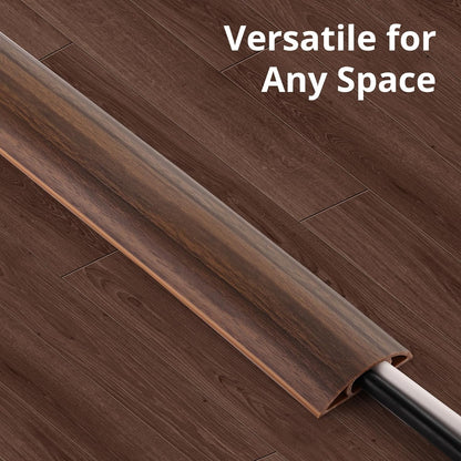 ZhiYo 5.6ft Cord Covers for Wires on Floor, Cord Hider Floor Hide Extension Cords, Soft PVC Cable Cover Cable Protector, Wire Cavity W0.62in H0.31in, Smoked Brown Wood