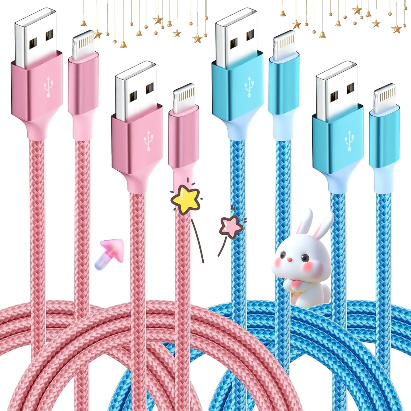 iPhone Charger, Charging Cable 4 Pack (3/3/6/6FT) MFi Certified Nylon Braided USB to iPhone Cables Fast Charging Cord Compatible with iPhone 14 13 12 11 pro max XR XS X 8 7 6 Plus SE and More