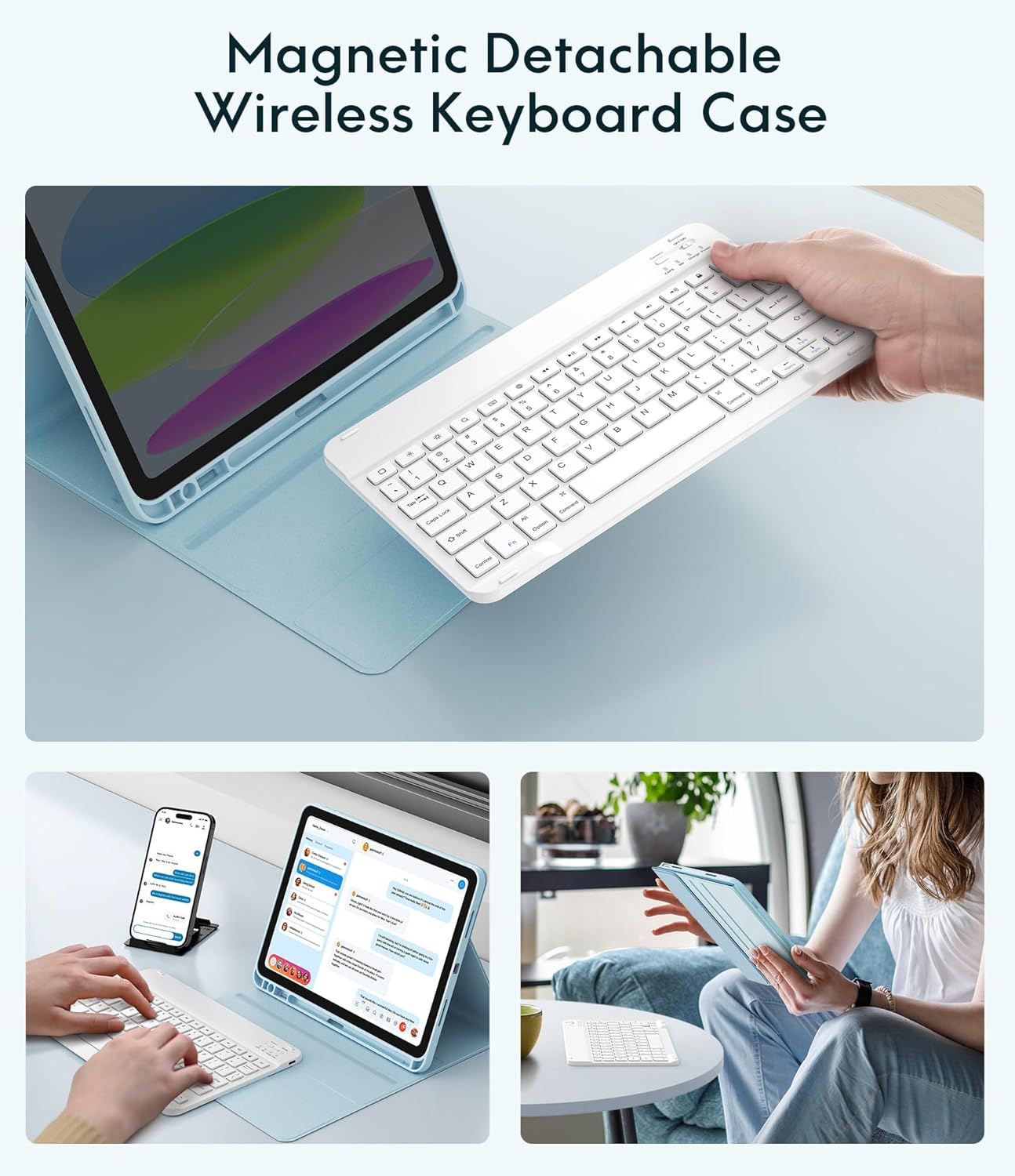 CHESONA Keyboard Case for iPad (A16) 11th/10th Generation (2025/2022), Detachable Wireless Keyboard, Stand Folio Keyboard Cover with Pencil Holder, Thin & Light (Blue)