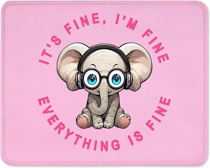 ITNRSIIET Mouse Pad with Stitched Edge Premium Textured Smooth Precise Operation Waterproof Washable Non-Slip Rubber Base Desktop Protection Mat, 10.2×8.3×0.12 inches, Pink Pretty Elephant
