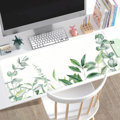 Eucalyptus Leaves Large Mouse Pad Green Plants Extended Gaming Mousepad, Leaf Desk Mat with Stitched Edges XXL Size (31.5x15.75 Inchs), Wireless Mouse Keyboard Mat for Desktop Laptop, Game, Office