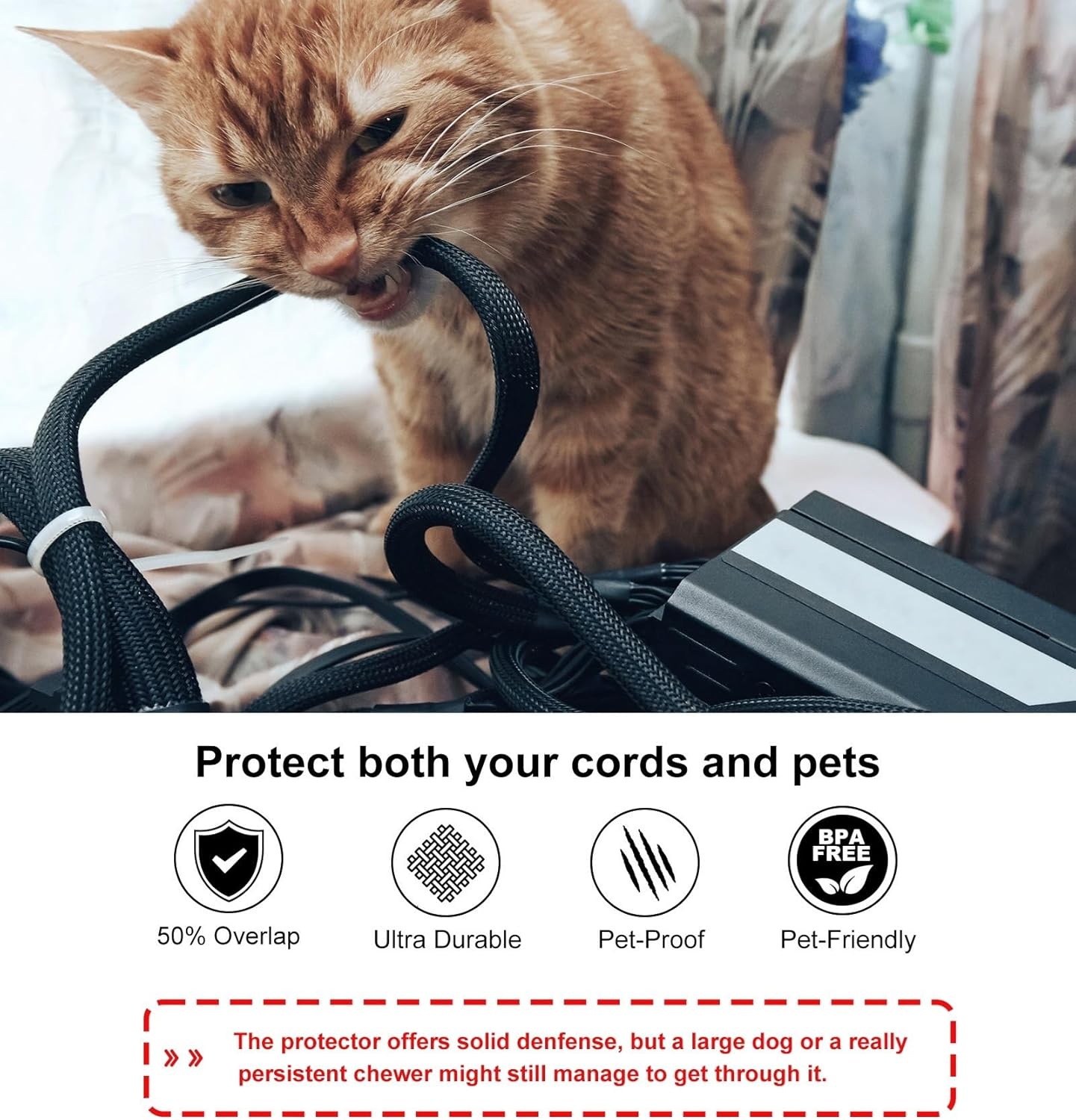 Secbolt Cord Protectors from Pets No Chew, 10ft - 1/2 inch Ultra Durable Cord Covers for Pets, Bite-Resistant Cable and Wire Protector for Cats, Dogs, Rabbits - Black