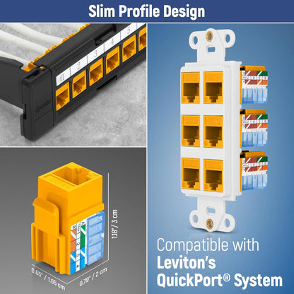 Everest 90° Angled RJ45 Cat5e Keystone Jacks 50-Pack in Yellow - Slim Profile Female RJ45 Connectors - Cat 5e Keystone Jack - Compatible with 90° Angled Speed Termination Tool - easyJACK (B094WB91H3)