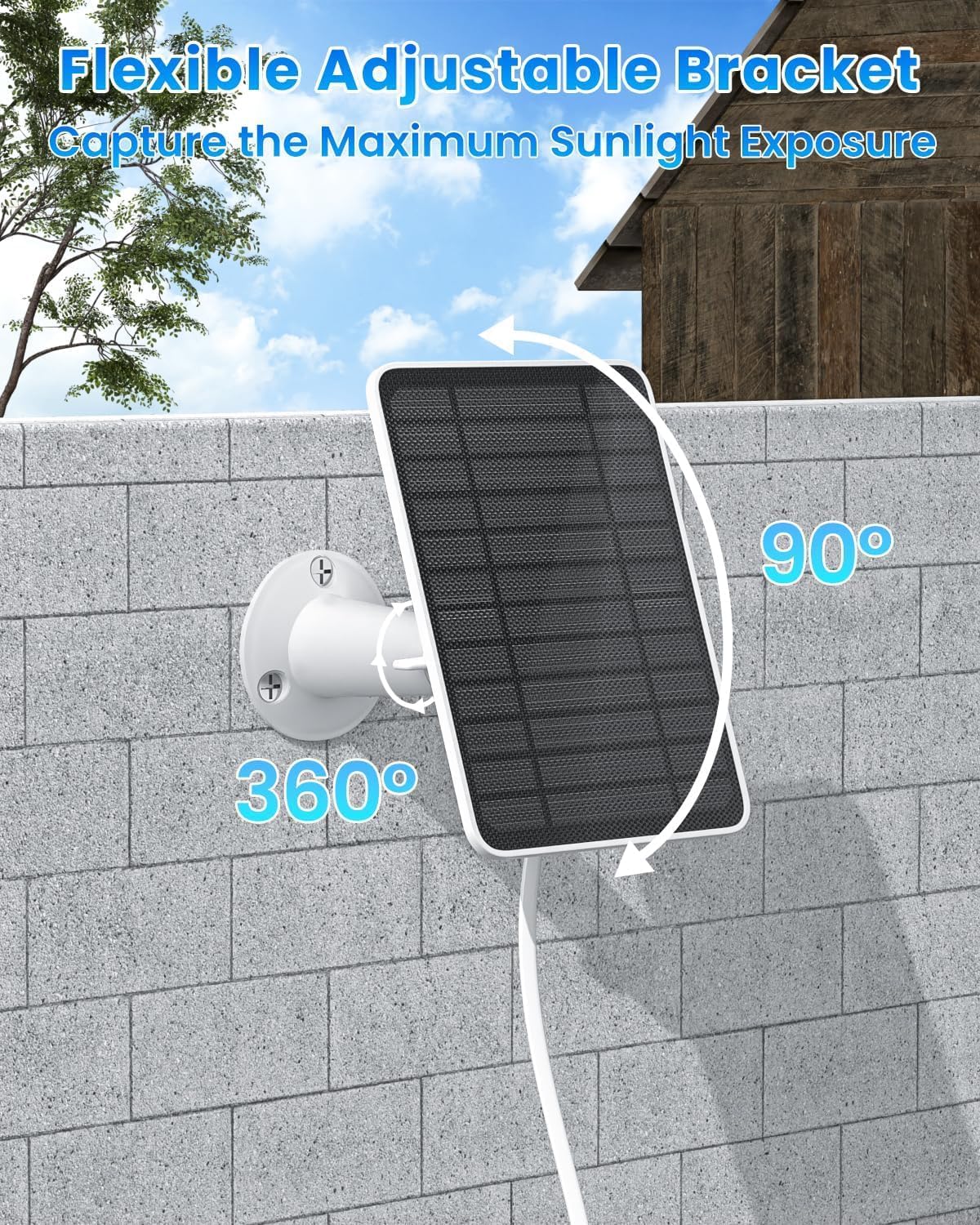 5W Solar Panel for Ring Camera, Solar Panel Charger Compatible with Ring Spotlight Plus/Pro Stick Up Outdoor Cam Battery, 10ft Cable with USB-C to Barrel Plug Adapter & Micro-USB Adapter, 2 Pack