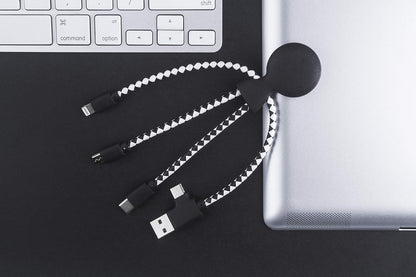 Mr Bio 4 in 1 Multi USB Cable Octopus Design Black - Universal Recycled Plastic Charger - USB Plug - USB-C - Lightning - Micro USB for Universal Smartphone