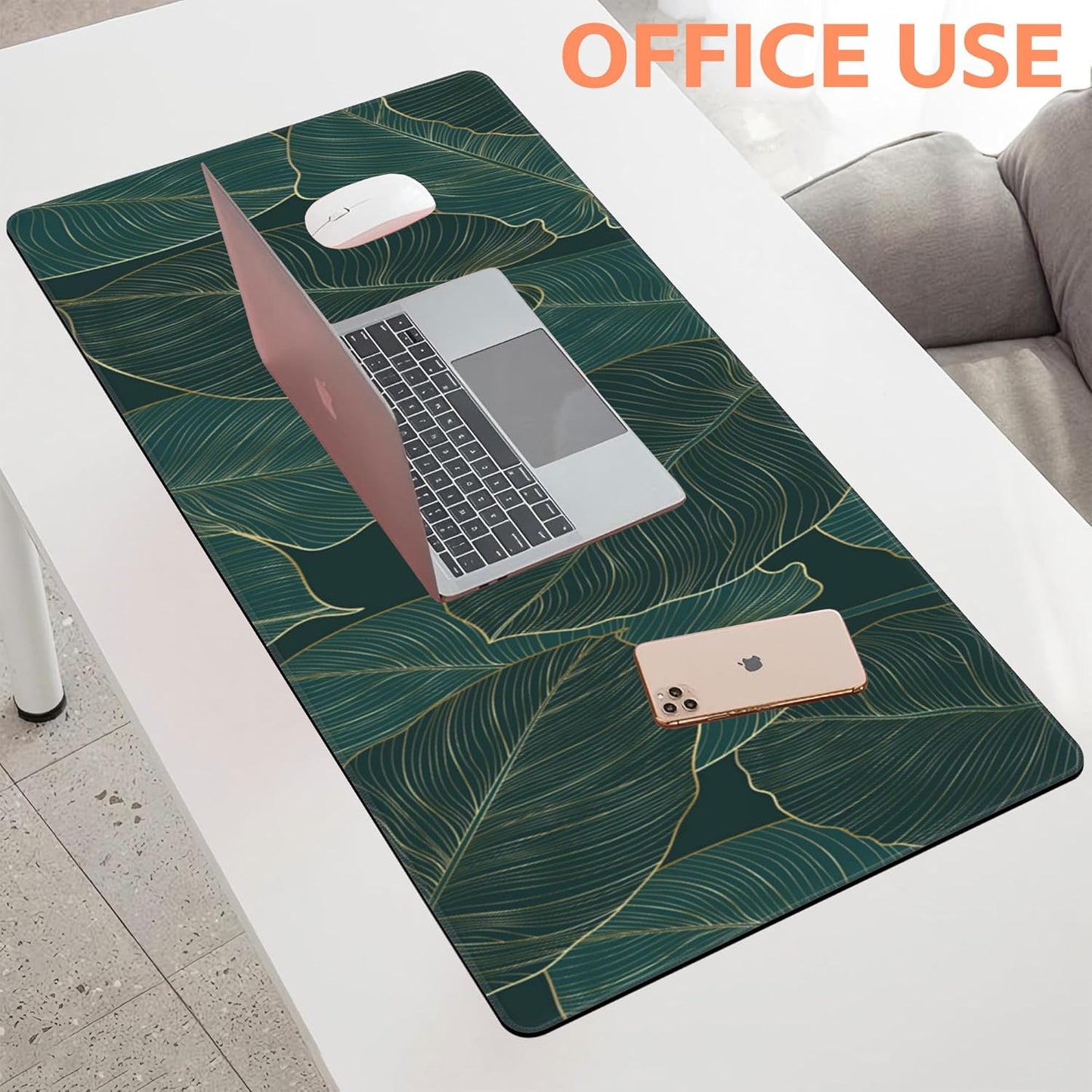 Mouse Pad Large Monstera Line Art Non-Slip Gaming Desk Mat with Stitched Edge Laptop Keyboard Desk Pad for Work Home Gaming (35.4 x 15.7 Inches)