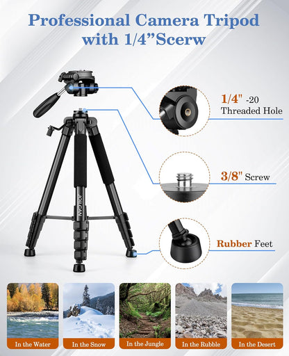 JOILCAN 75" Camera Tripod, Tripod for Camera Cell Phone, Aluminum Heavy Duty Tripods Stand, Tall Travel Tripods with Carry Bag Compatible with iPhone Canon Nikon DSLR Camera Laser Projector