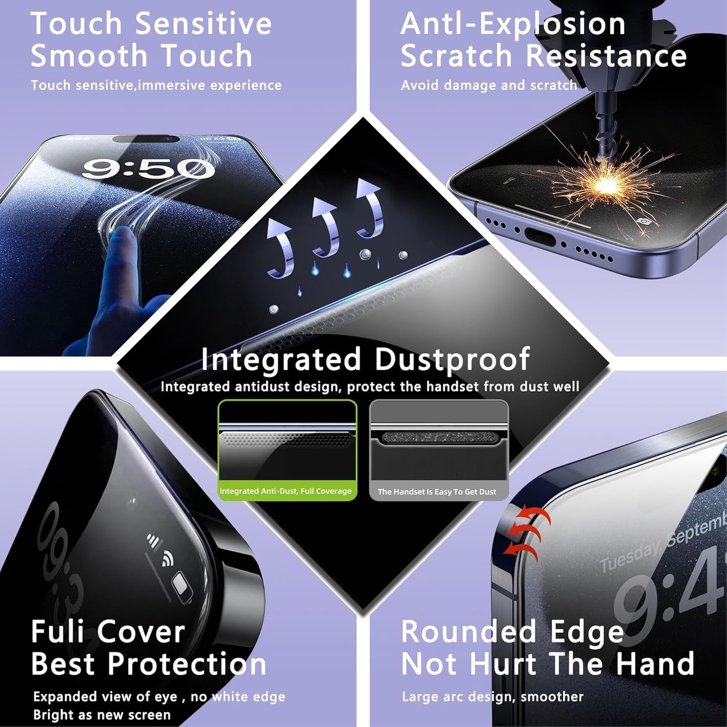 2 Pack Anti Blue Light Matte Screen Protector for iPhone 12 and iPhone 12 Pro 6.1-Inch Auto Dust Removal, No Bubbles, Tempered Glass Film, Easy Installation