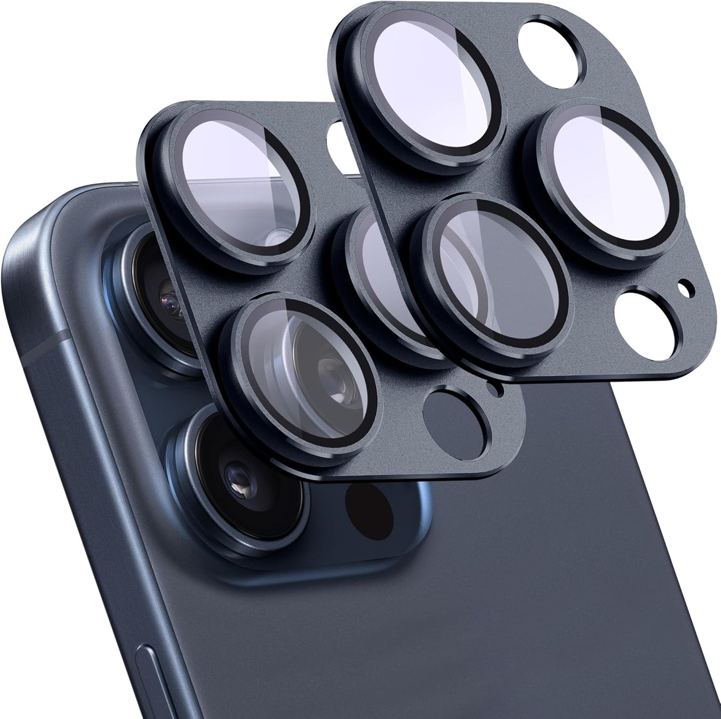 2 Pack Camera Lens Protector for iPhone 15 Pro/iPhone 15 Pro Max,[Not Easy to Breakn ] AR Tempered Glass Strong Adsorption Metal Camera Cover Screen-Inky blue