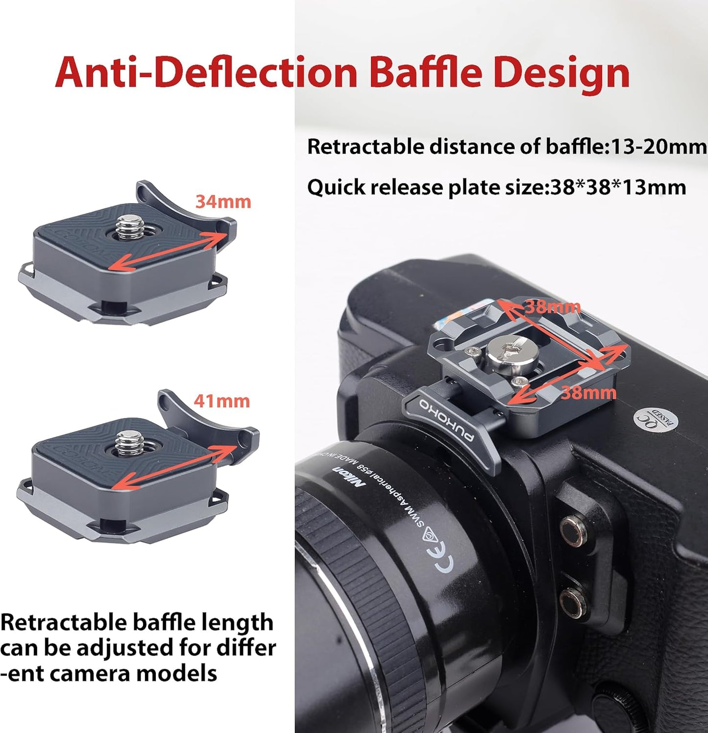 Camera Quick Release Plate Metal Anti-Deviation Universal Base Quick Release System QR Plate Camera Tripod Mount Adapter for DSLR/Mirrorless Cameras, Tripod, Monopod, Ball Head