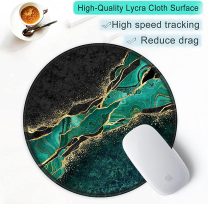 ITNRSIIET Round Mouse Pad with Stitched Edge Premium-Textured Waterproof Non-Slip Rubber Base Desktop Protection Mat Diameter 8.7 inches, Green Marble Gold