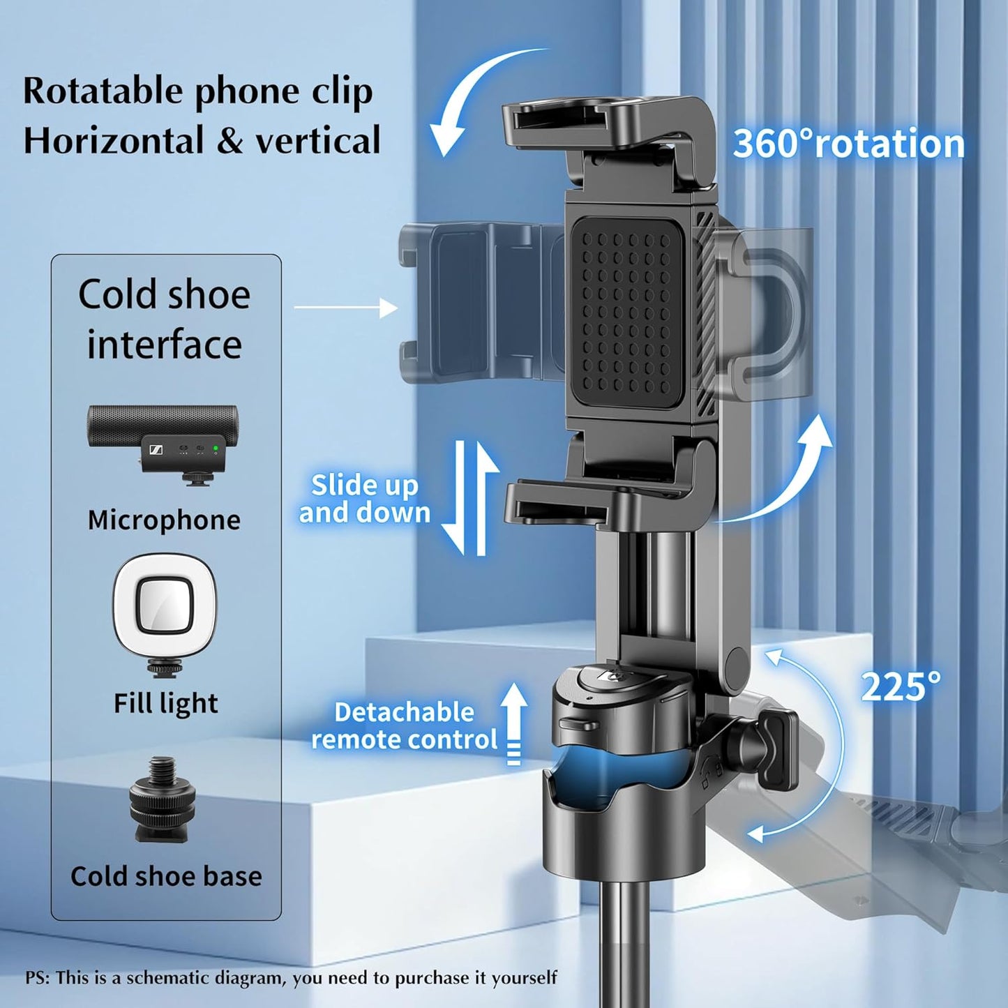 Mini Selfie Stick Tripod, Extendable Grip Phone Tripod with Detachable Remote Pocket Size, 4-in-1 Mini Phone Grip, 10m Wireless Shutter, Vlog Livestreaming Photography （Black）