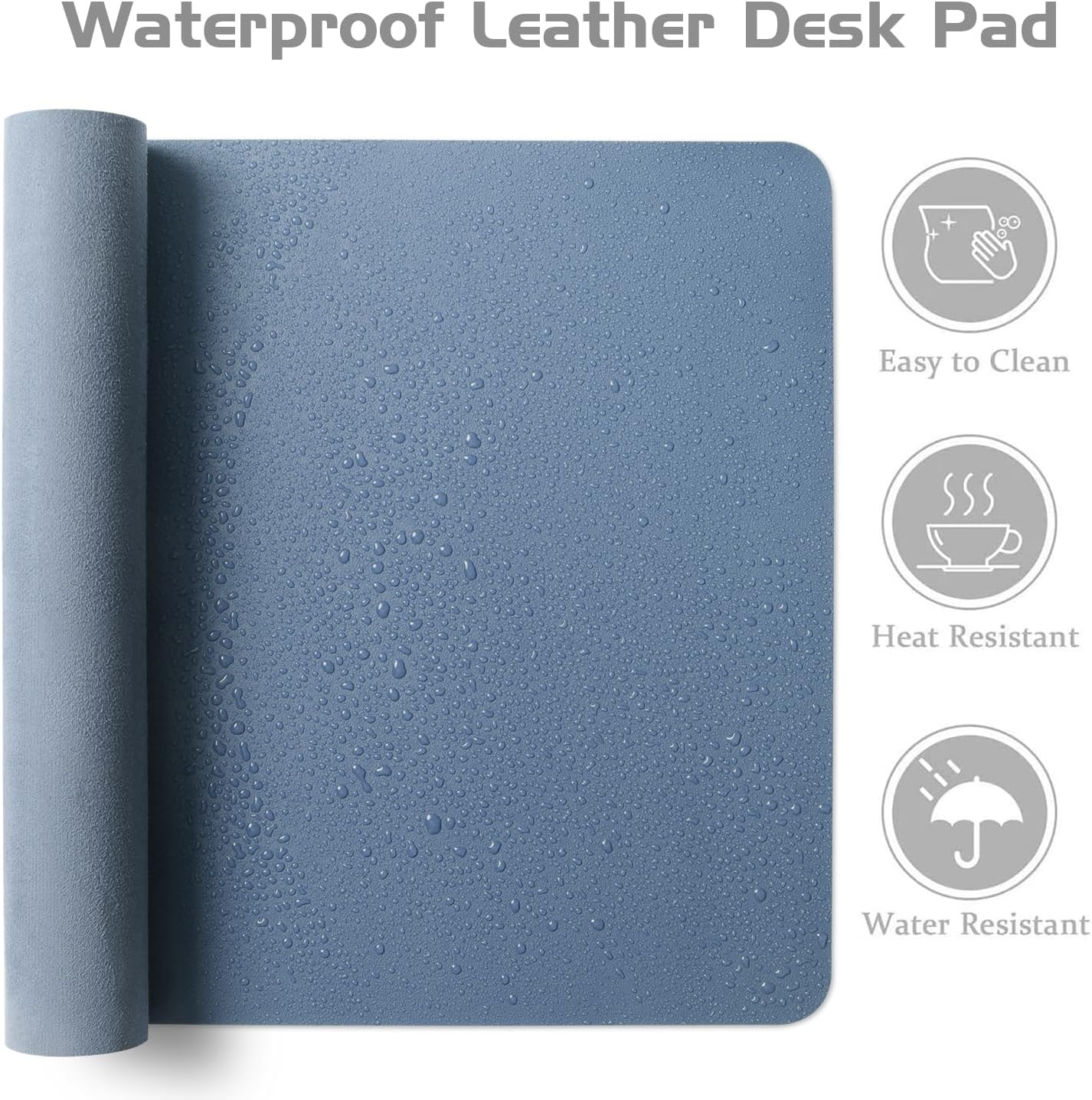 Aothia Leather Desk Pad Protector - Large Mouse Pad, Office Mat, Non-Slip PU Leather Blotter, Laptop Desk Pad, Waterproof Writing Pad for Office and Home (Denim Blue, 38" x 13.7")