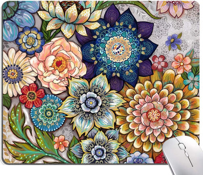 Mouse Pad, Abstract Floral Mouse Pad, Premium-Textured Computer Mouse Mat Square Waterproof Non-Slip Rubber Base Mousepad, Boho Flowers