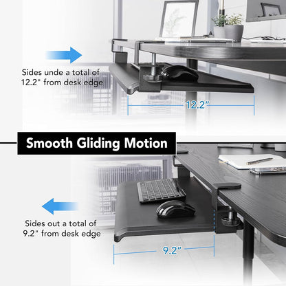 EHO Under Desk Keyboard Tray, Large 27.5" x 12.2" Slide-Out Clamp-On Drawer with Steel C-Clamps, Ergonomic Platform Fits Full-Size Keyboard and Mouse, Tool-Free Installation, TAA-Compliant