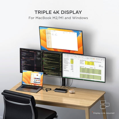 Satechi 13 in 1 Triple 4K USB C Docking Station, 100W Charging, 2 DP, 3 HDMI, 2 USB C, 3 USB-A, Gigabit Ethernet, and Audio Jack for Mac/Windows, MacBook Air/Pro M4/M3/M2/M1, DisplayLink Required