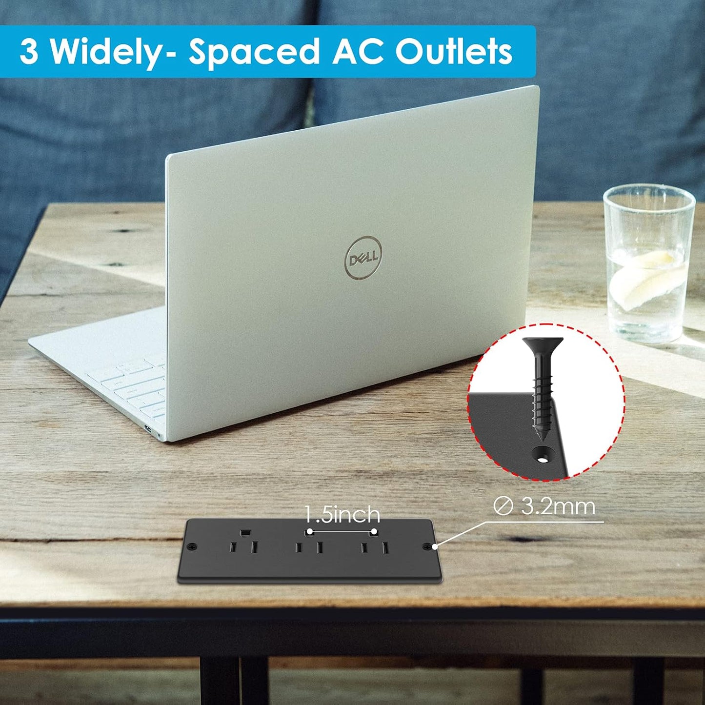 Conference Recessed Power Strip Waterproof,Table Power Outlet,Furniture Flush Mount Desk Outlet Station,3 Outlets,IPX6 Waterproof,10FT Extension Cord Multiple Outlet (Black)