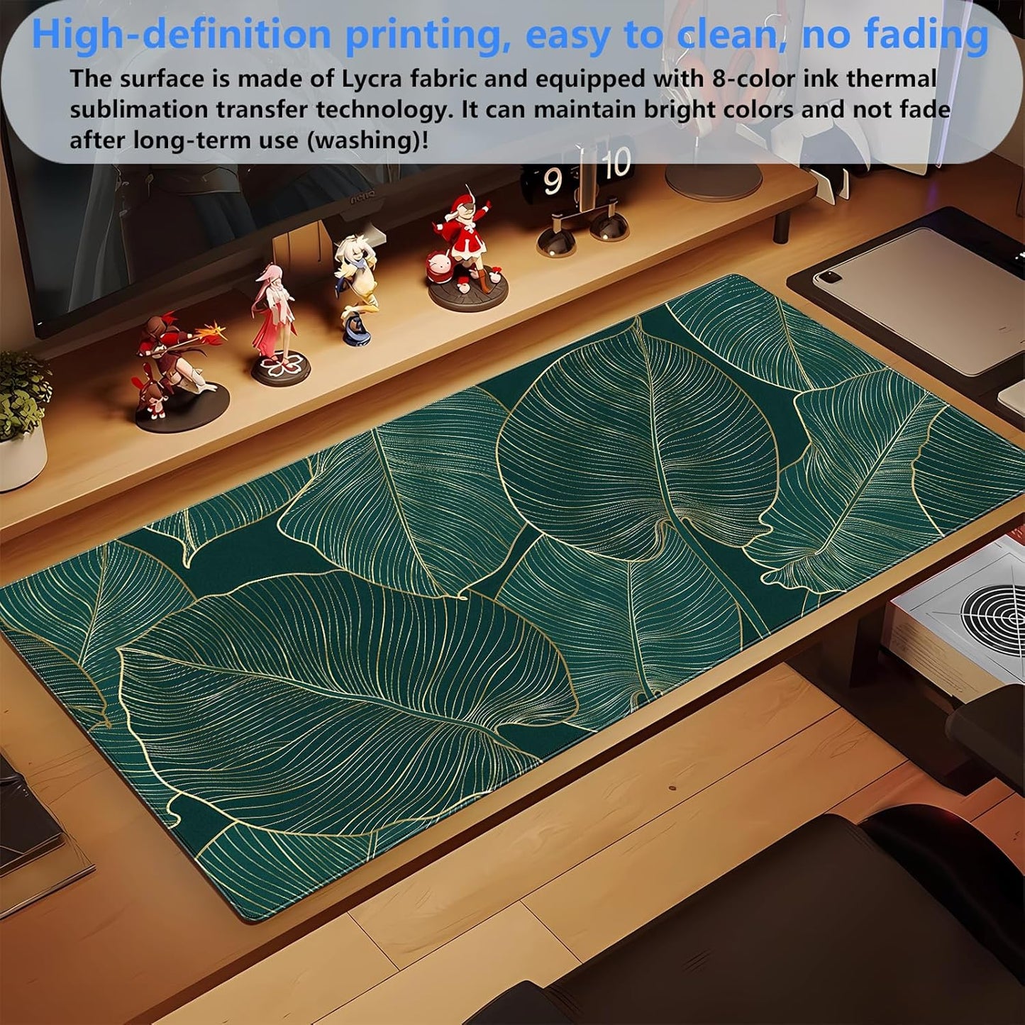 Green Desk Mat Monstera Palm Leaf Mouse Pad Large Gaming Mouse Pad XL Full Desk Mousepad Extended Keyboard Mat Big Long Mouse Mat Computer Laptop Desktop Mat Pad Desk Decor 31.5''X15.7''