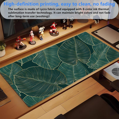 Green Desk Mat Monstera Palm Leaf Mouse Pad Large Gaming Mouse Pad XL Full Desk Mousepad Extended Keyboard Mat Big Long Mouse Mat Computer Laptop Desktop Mat Pad Desk Decor 31.5''X15.7''