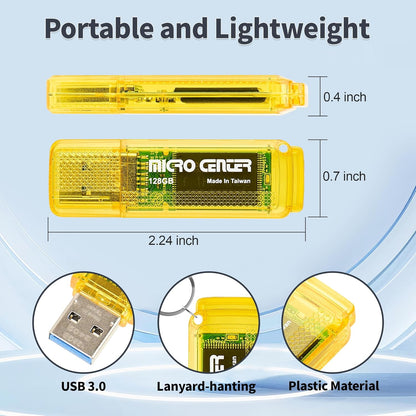 INLAND Micro Center SuperSpeed 128GB 5-Pack Ultra Flash Drive USB 3.0/USB 3.1 Gen1 Memory Stick with Keychain Thumb Drive Photo Stick Jump Drive